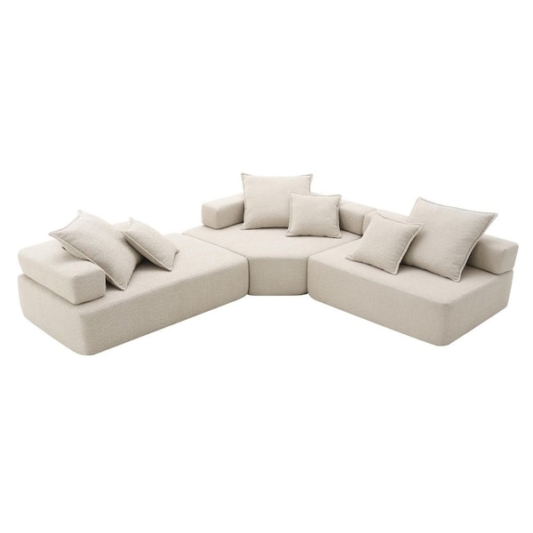 103.5 in. 3-Piece Boucle Fabric Convertible Compressed Sectional Sofa in Beige