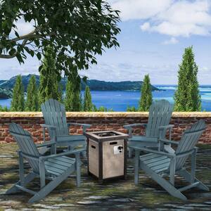 Thundercloud Blue 5-Piece Wood Adirondack Chair Patio Fire Pit Conversation Set