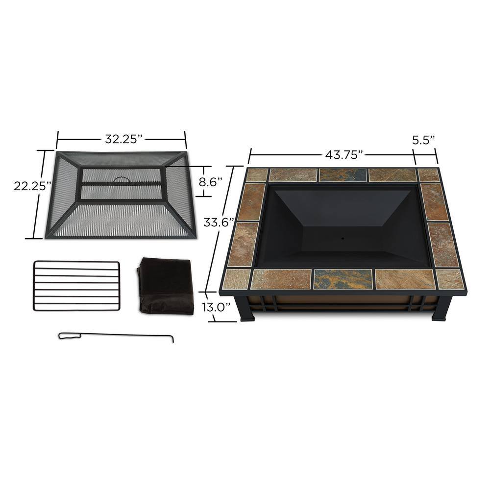 Hamilton Rectangle Brown Wood Burning Fire Pit with Slate Top