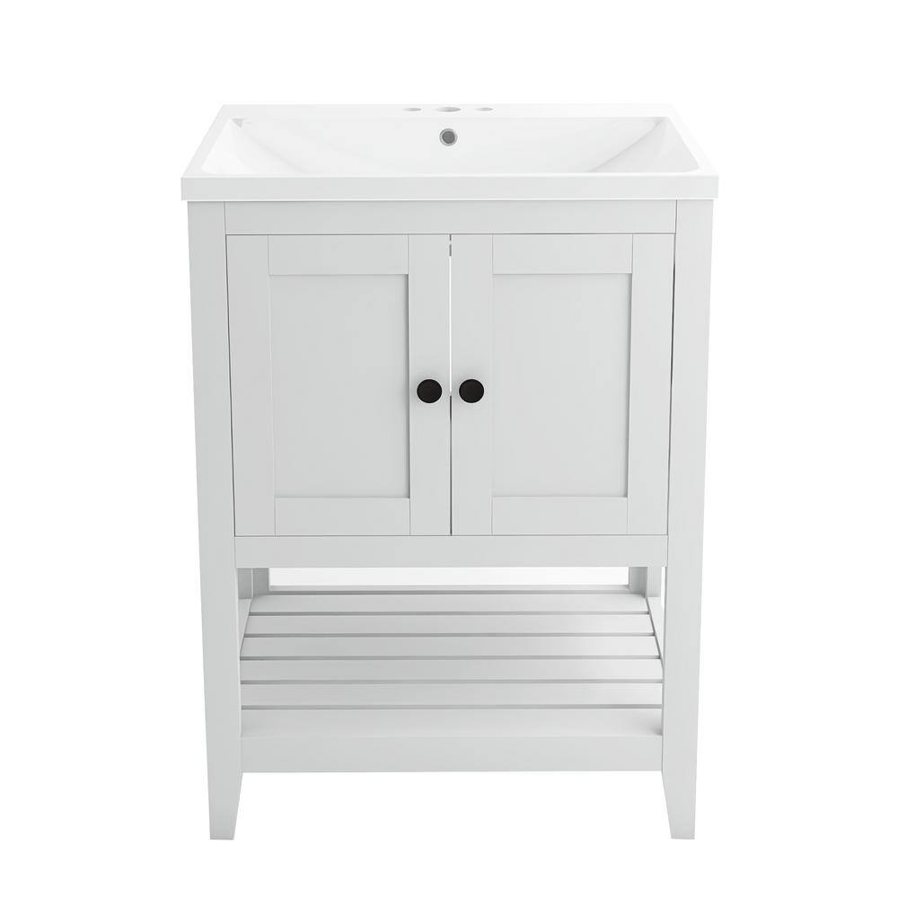 24" White Wood Freestanding Bathroom Vanity with Ceramic Sink