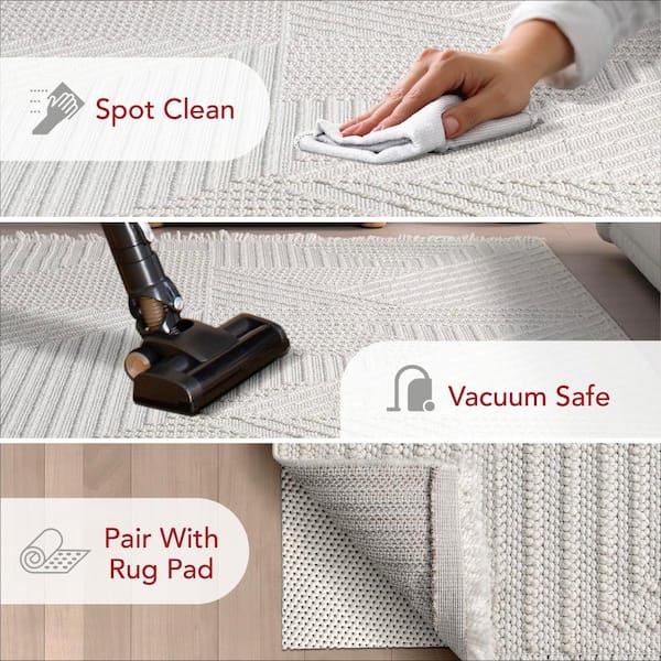 Makena Modern Geometric High-Low Off White 2 ft. ft. x 8 ft. ft. Runner Rug