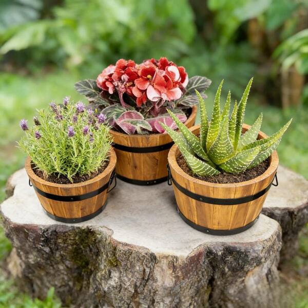 buzz wood factory オクテガ　ウォールナット Brown Set of 3 Wood Flower Boxes Outdoor Floor Planters HPBWSHWHF4