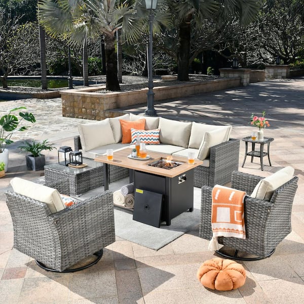 Toject Sanibel Gray 9-Piece Wicker Outdoor Patio Conversation Sofa ...