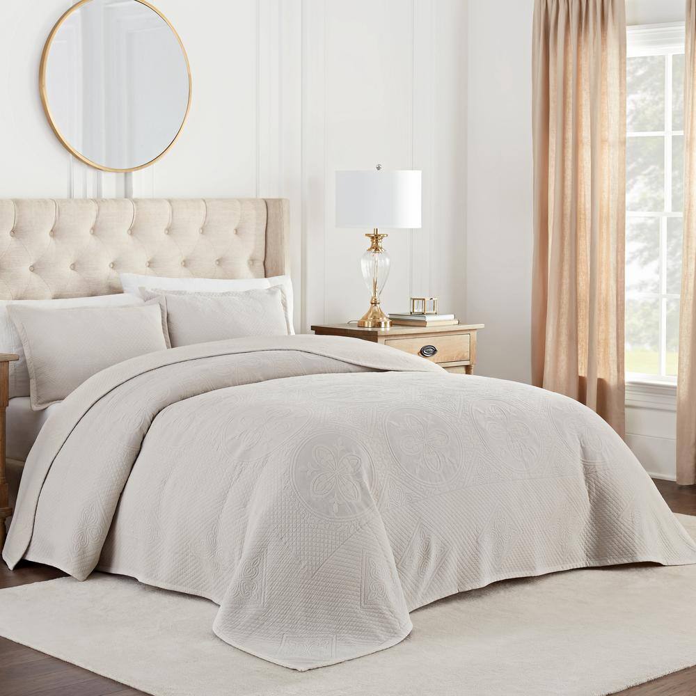 Waverly Matelasse 3-Piece Grey Solid Cotton King Oversized Bedspread ...