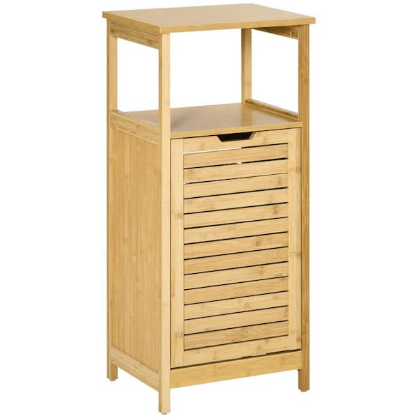 kleankin Bamboo 11.75 in. W x 15.75 in. D x 34 in. H Yellow Natural Laundry Hamper Linen Cabinet, Bathroom Storage Organizer