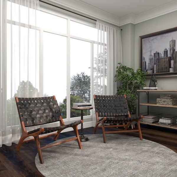 Litton Lane Black Woven Wood Accent Chair (Set of 2) 37842 Litton Lane Black Woven Wood Accent Chair (Set of 2) 37842