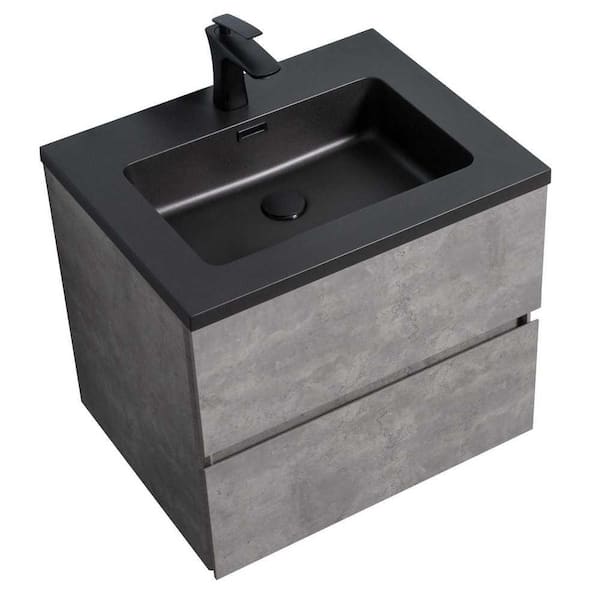 George William Cabinetry Alba 23.4 in. W x 18.7 in. D. x 20.7 in. H with Sink Combo Matte Black Modern Design Wall Mounted Vanity Set
