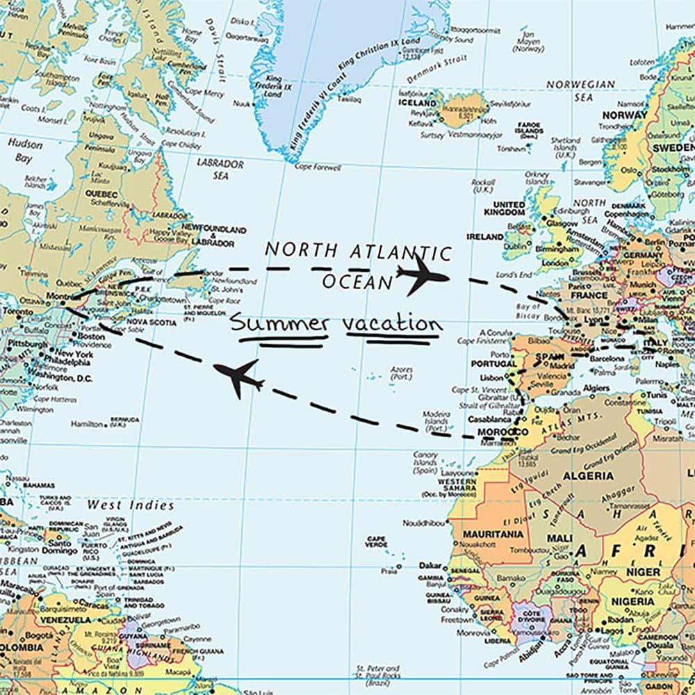 Large Blue Vinyl World Map Dry Erase Wall Decal