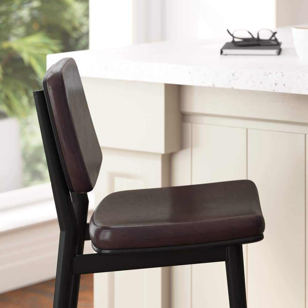 Brown Faux Leather and Metal Counter Stools, Set of 2