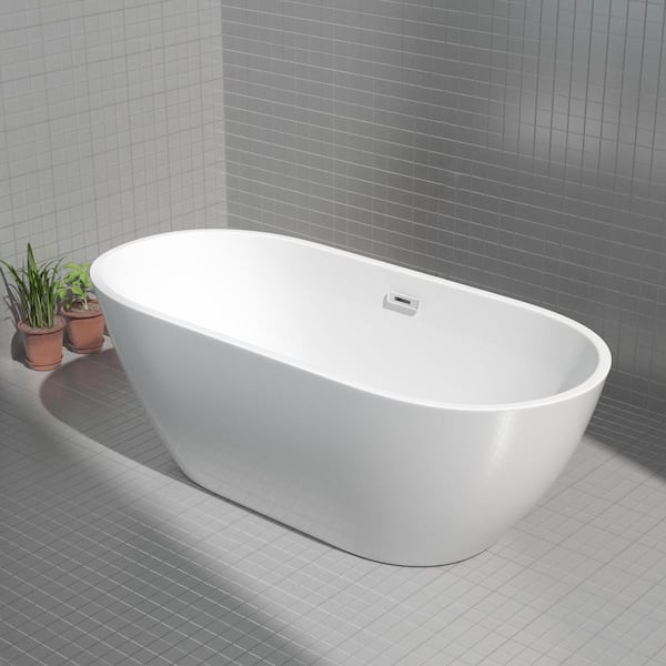 Unbranded Yilin 55 in. Acrylic Freestanding Flatbottom Bathtub in White