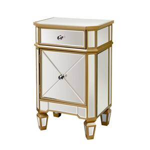 Alexis Champagne Gold Trim Mirrored 18 in. W x 29 in. H Cabinet Chest Dresser with 1 Drawer