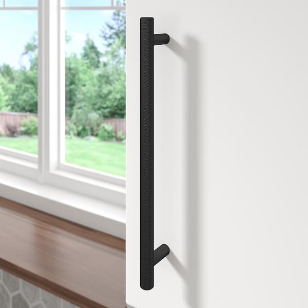 Hearst Collection 7-9/16 in. (192 mm) Modern Matte Black Knurled Cabinet Bar Pull