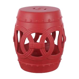 Lucky Coins 16" Chinese Ceramic Drum Garden Stool, Matte Red