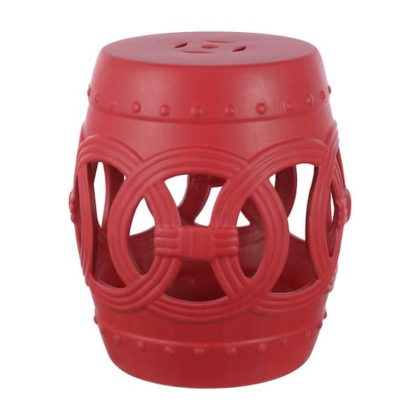 Jonathan Y Lucky Coins 16 Chinese Ceramic Drum Garden Stool Matte Red
