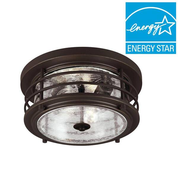 Generation Lighting Sauganash 2-Light Outdoor Antique Bronze Fluorescent Ceiling Flushmount with Clear Seeded Glass