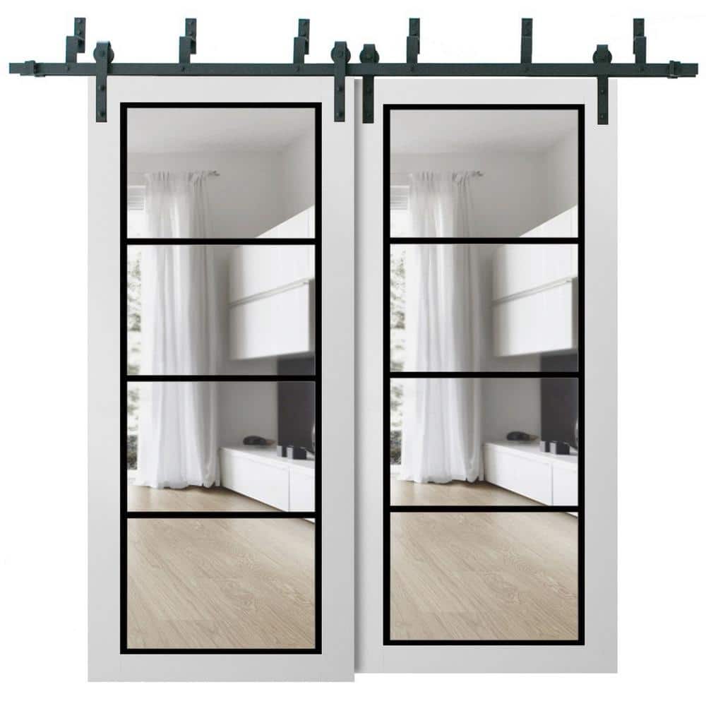 60 in. x 96 in. 2 Panel Clear Glass White Solid Wood Sliding Barn Door with Hardware Kit price history on PriceWatchPro