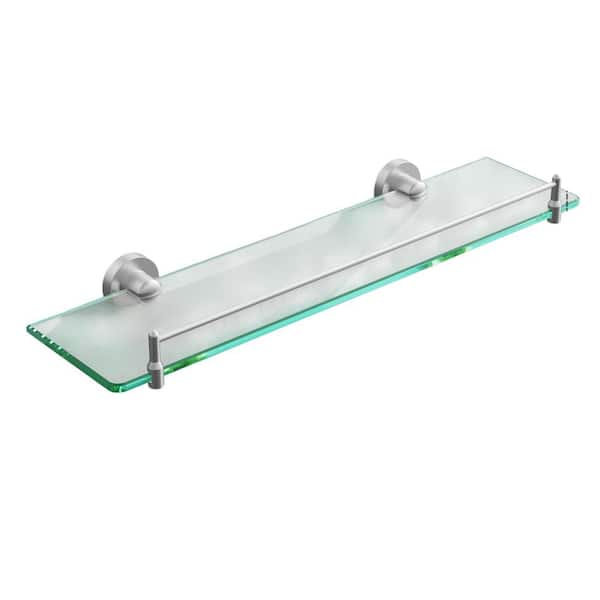 19.7 in. W x 1.6 in. H x 4.7 in. D Rectangular Wall-Mount Glass Bathroom Shelf, Floating Shelves in Brushed Nickel