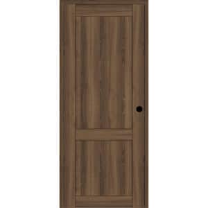 2 Panel Shaker 28 in. x 80 in. Left Hand Active Pecan Nutwood Wood Solid Core DIY-Friendly Single Prehung Interior Door
