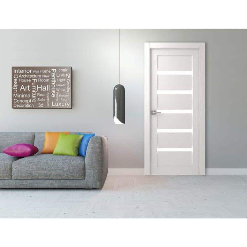 28" x 80" Right-Handed 5 Lite Satin Glass Primed MDF Interior Door