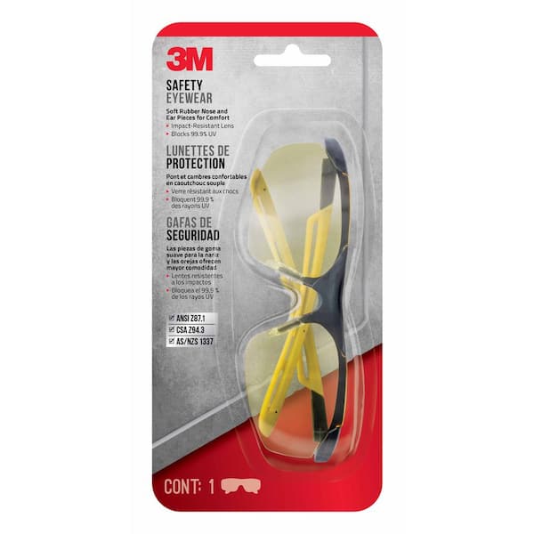 Safety Eyewear Glasses Comfort Black Frame with Yellow Accent Amber Anti Fog and Scratch Resistant Lens (Case of 6)