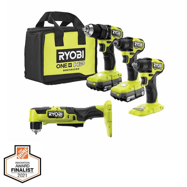 RYOBI ONE+ HP 18V Brushless Cordless Compact 4-Tool Combo Kit with (2) 1.5 Ah Batteries, Charger, and Bag