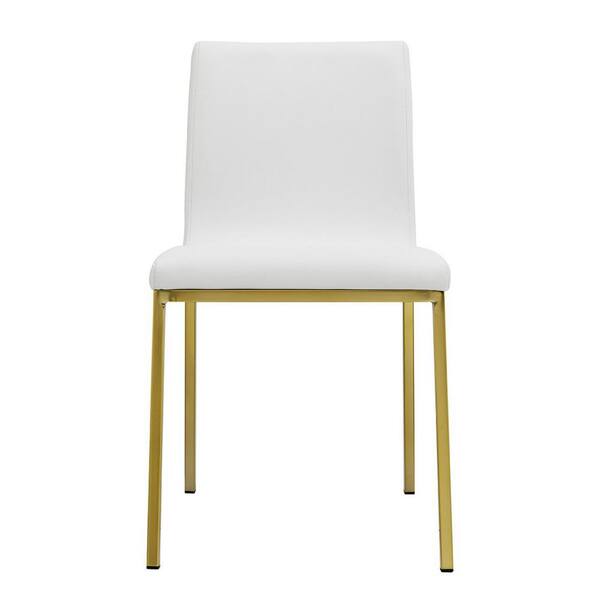 HomeRoots Amelia White/Gold Faux Leather Cushioned Parsons Chair Set of 2