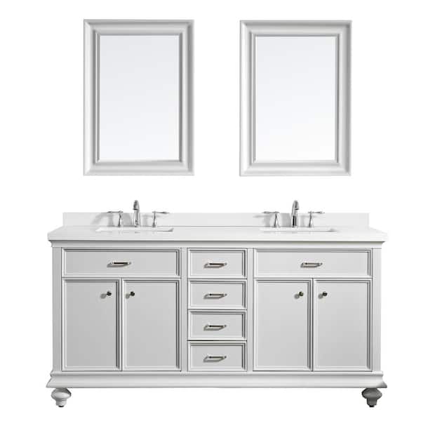 ROSWELL Charlotte 72 in. W x 22 in. D x 36 in. H Vanity in White with Quartz Vanity Top in White with White Basin and Mirror
