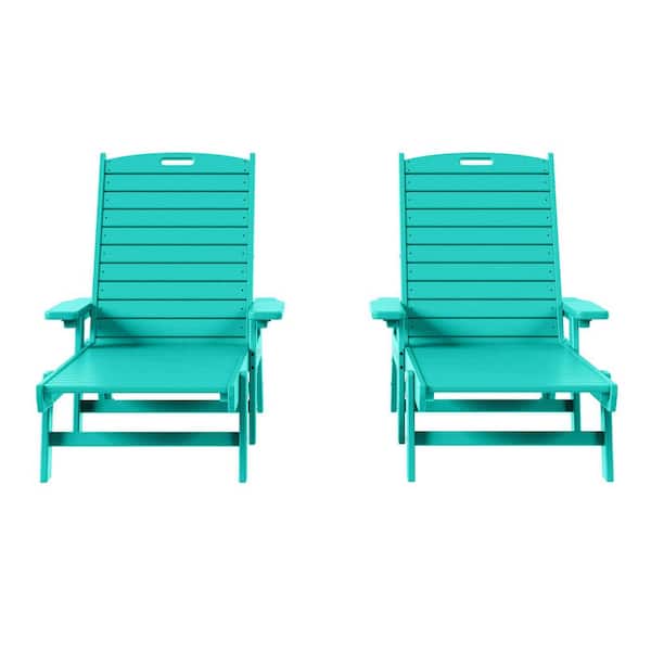 WESTIN OUTDOOR Harlo 2-Piece Turquoise HDPE Fade Resistant All Weather Plastic Reclining Outdoor Adjustable Chaise Lounge Arm Chairs