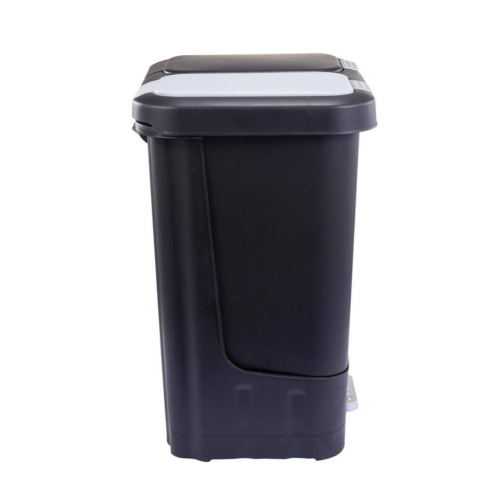 Black Dual Compartment Plastic Step Pedal Trash and Recycling Bin