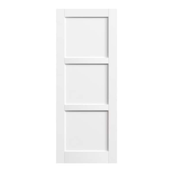 TENONER 32 in. x 80 in. 3 Panel, MDF, Composite, Solid Core, Pre-assembled Panel White Primed Interior Door Slab