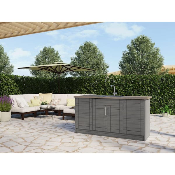 Sanibel Dark Ash 13-Piece 67.25 in. x 34.5 in. x 25.5 in. Outdoor Kitchen Cabinet Island Set