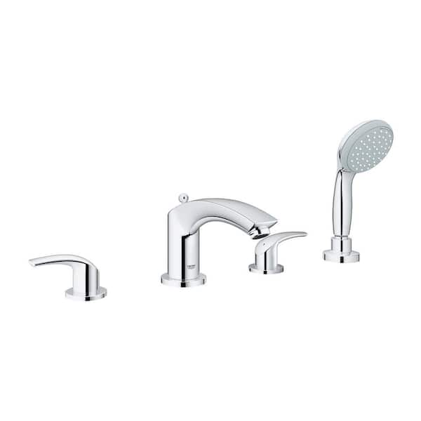 GROHE Eurosmart 8 in. Widespread 2-Handle Bathroom Faucet Deck Mounted Roman with Hand Shower in StarLight Chrome