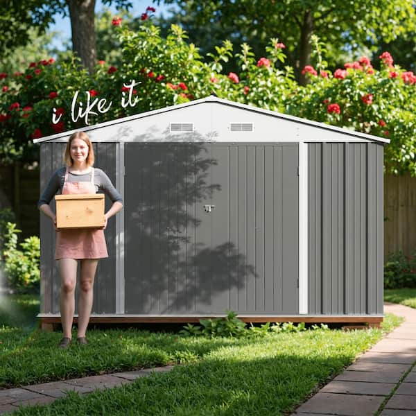 Patiowell 10 ft. W x 14 ft. D Outdoor Storage Metal Shed with
