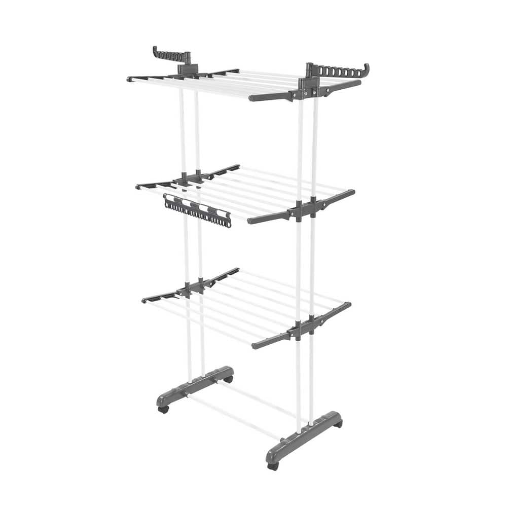 White+Black 67.5 in. x 49.5 in. x 25 in. Metal 4-Tier Foldable Freestanding Clothes Drying Rack with 4 Castors price history on PriceWatchPro