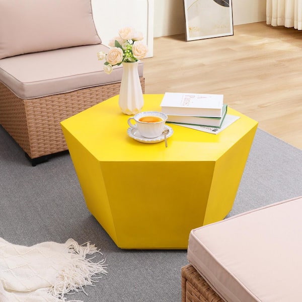 28 in. Outdoor Lemon Yellow Hexagonal Magnesium Oxide Coffee Table, Side Table