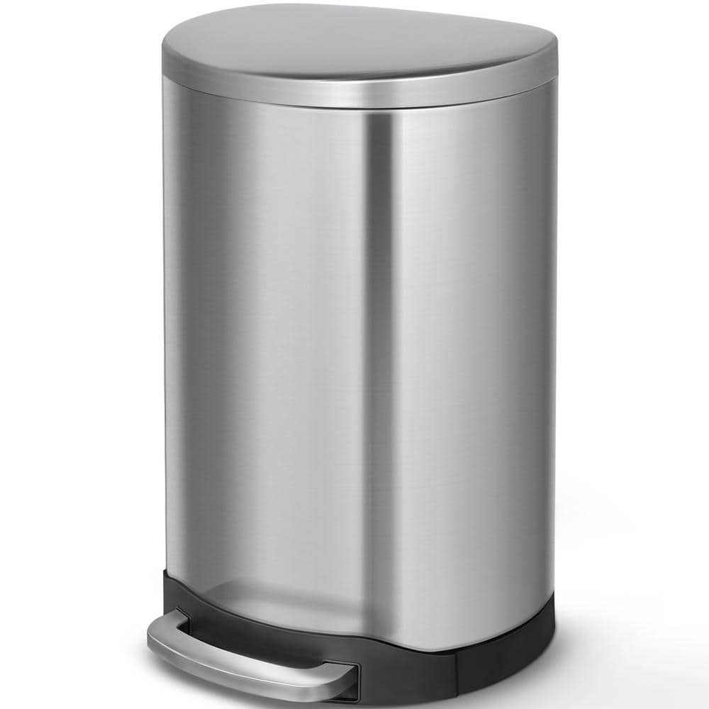 Innovaze Fingerprint Free Brushed Stainless Steel Semi- Round Step-On Trash Can - Silver