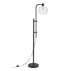 68 in Black Adjustable Reading Standard Floor Lamp With Clear Seeded Glass Globe Shade