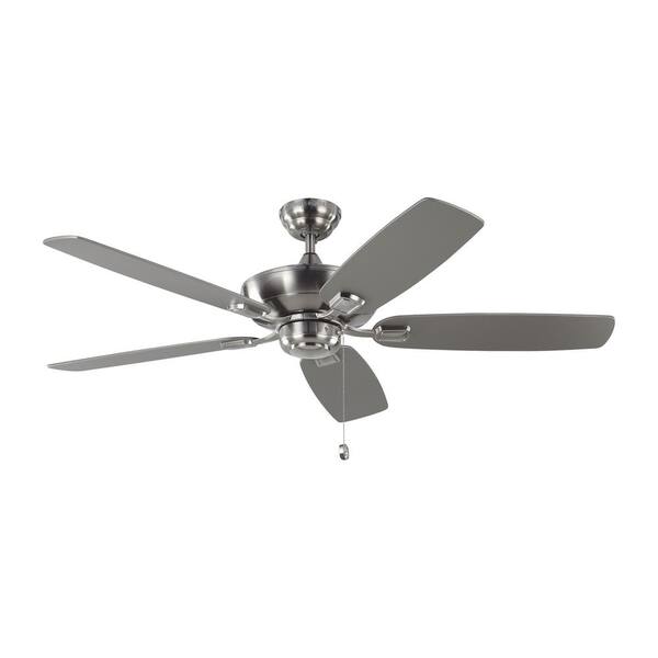 Generation Lighting - Colony Max 52 in. Transitional Brushed Steel Ceiling Fan with Silver and American Walnut Reversible Blades, Pull Chain