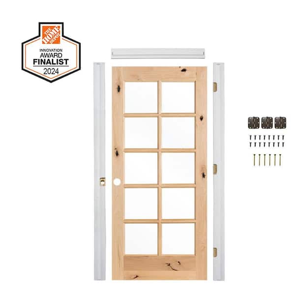 DIY RTA Kit 24in.x80in. Right-Handed 10-Lite Clear Glass Unfinished Alder Wood Single Ready To Assemble Interior Door