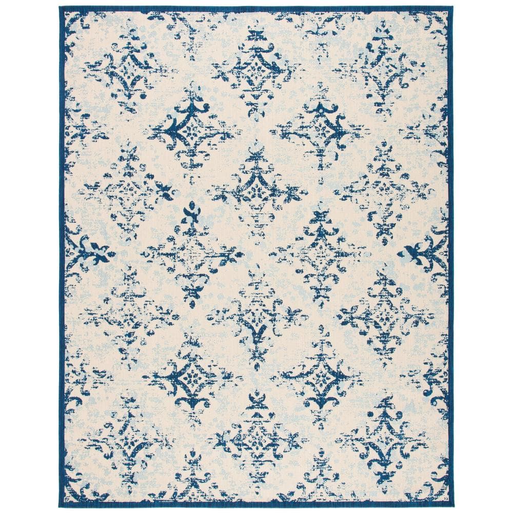 Courtyard Ivory/Navy 9 ft. x 12 ft. Border Geometric Medallion Indoor/Outdoor Patio  Area Rug price history on PriceWatchPro