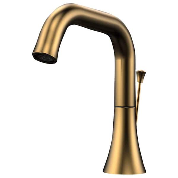 Brushed Gold 3-Hole Bathroom Faucet, 2-Handle Widespread 8 in. Deck Mount, Brass, Modern Style, 360° Swivel Head