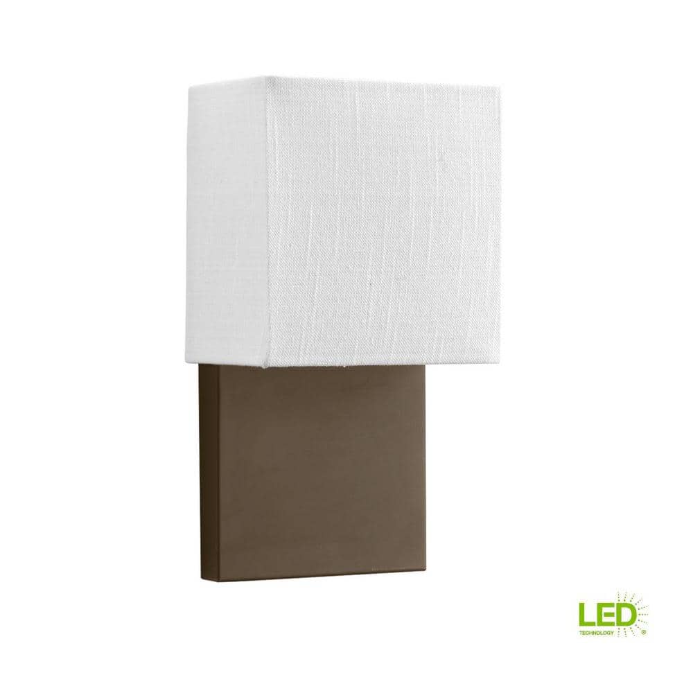 Architectural Bronze Dimmable LED Wall Sconce with White Linen Shade