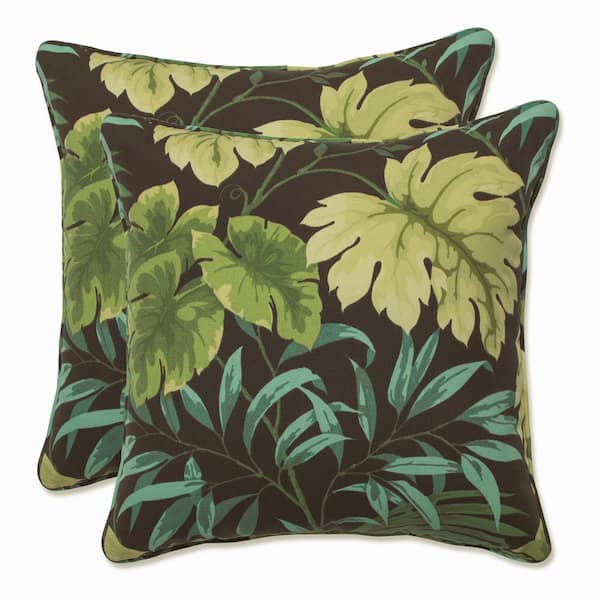 Pillow Perfect Floral Green Square Outdoor Square Throw Pillow 2-Pack