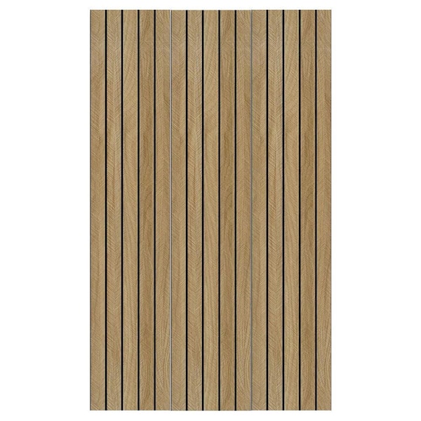 Brown Wood Slat Wall Panel 120 x 12 in. Self Adhesive 3D Textured Acoustic Paneling for Bedroom Living Room Office Decor