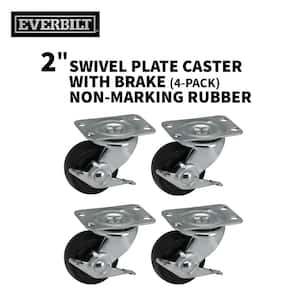 2 in. Black Soft Rubber and Steel Swivel Plate Caster with Locking Brake and 90 lbs. Load Rating (4-Pack)