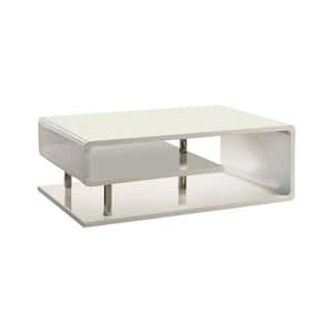 Ninove 48 in. White Large Rectangle Wood Coffee Table with Shelf