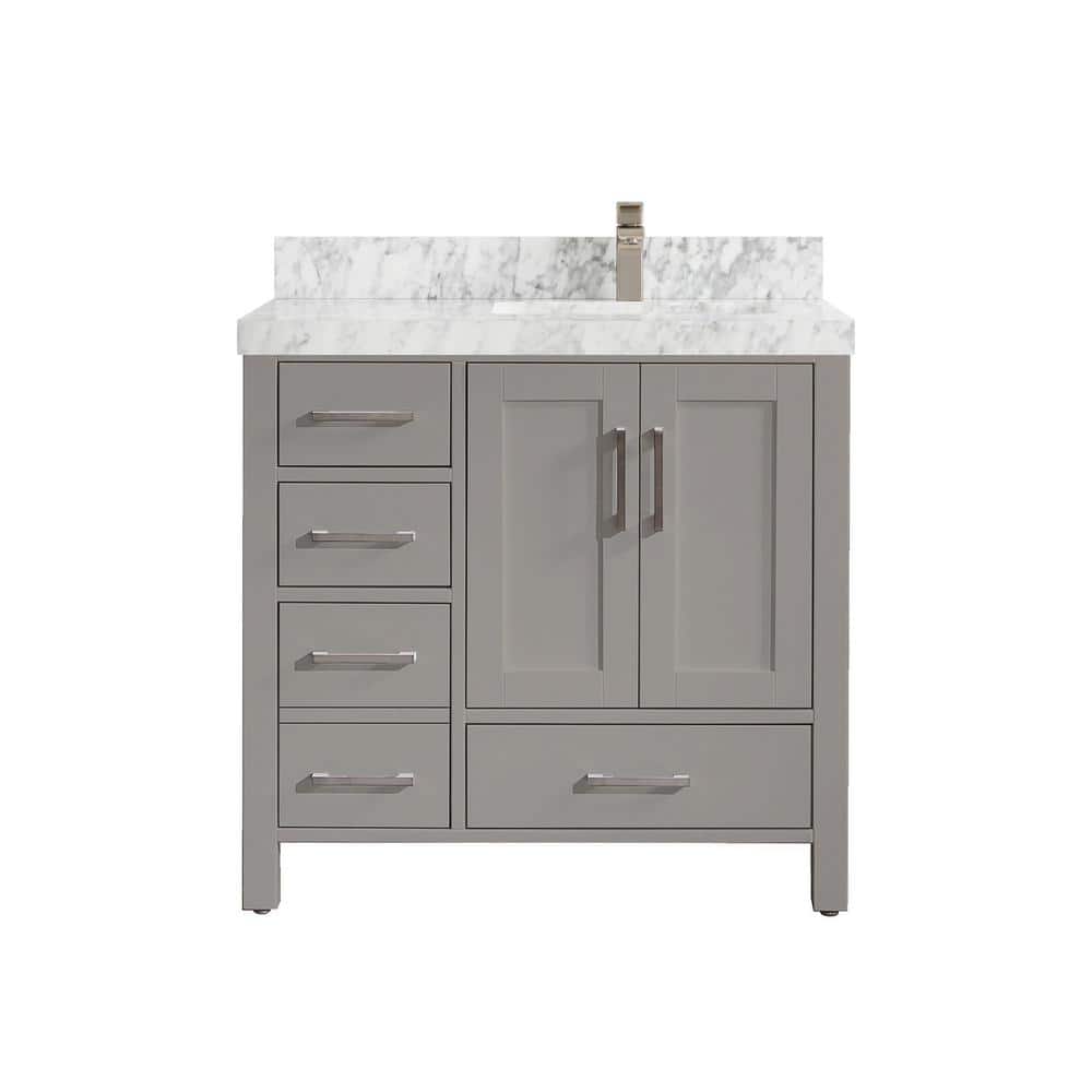 Malibu 36 in. W x 22 in. D x 36 in. H Right Offset Sink Bath Vanity in Grey with 2 in. Carrara Marble Top price history on PriceWatchPro