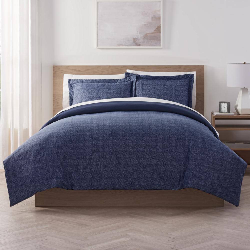 Serta Supersoft 3-Piece Navy Solid Polyester Full/Queen Cooling Duvet Set
