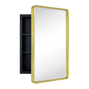 Eldee 16 in. W x 24 in. H Surface Mount Rectangular Metal Framed Bathroom Medicine Cabinet with Mirror in Brushed Gold