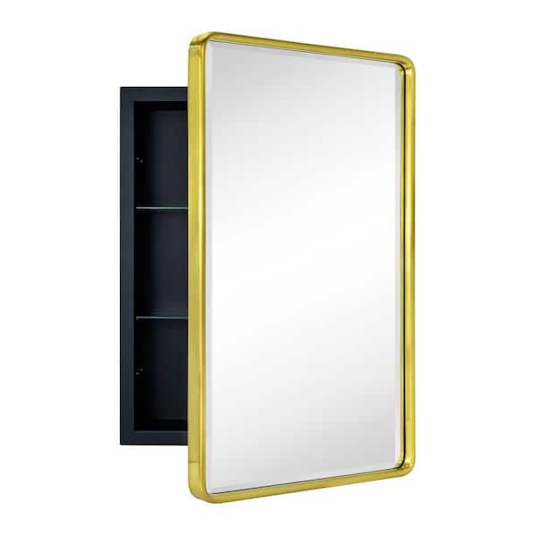 TEHOME Eldee 16 in. W x 24 in. H Surface Mount Rectangular Metal Framed Bathroom Medicine Cabinet with Mirror in Brushed Gold